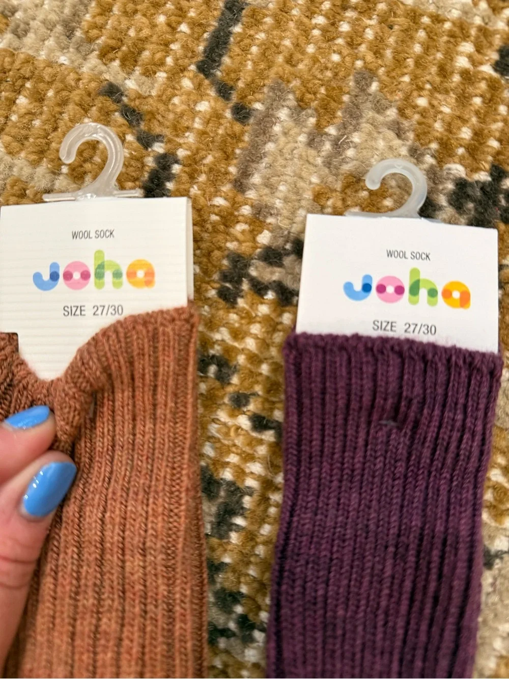 NWT Kids pair Joha Ribbed Merino Wool Socks - Brown and Purple size 27/30
